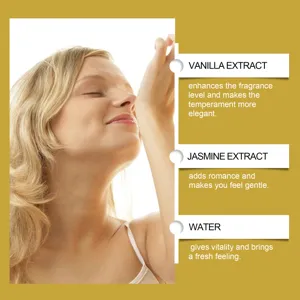 Detail view of natural women fragrance with vanilla and jasmine extract for elegant scent experience.