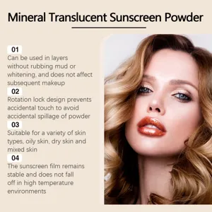 Poudre solaire translucide minérale avec verrouillage rotatif, légère et contrôle du sébum.