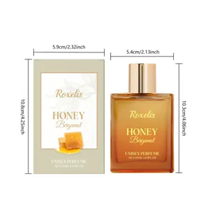 Honey Bergamot Unisex Parfüm 50ml Flakon und Verpackung mit Größenangaben