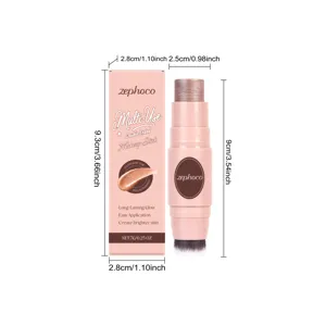 Detailed dimensions of Zephoco champagne pink double-ended makeup stick and its packaging box