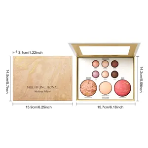 Multifunctional makeup palette with versatile eyeshadow, bronzer, highlighter and blush shades.