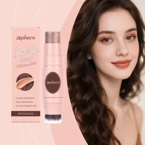 Zephoco champagne pink double-ended makeup stick with packaging box and model makeup effect