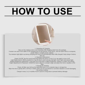 Manuel d'utilisation du miroir de maquillage LED pliable TORVIKX avec instructions de charge
