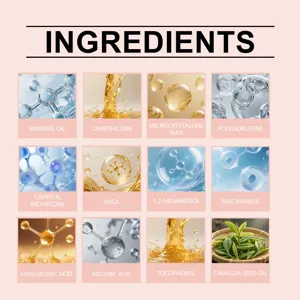 Detailed ingredient list featuring Hyaluronic Acid and Niacinamide for the makeup stick