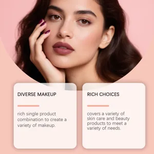 Détail de coffret cadeau de maquillage de Noël montrant des combinaisons et choix variés.
