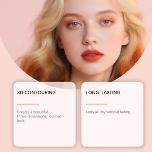 Close-up of makeup model showcasing champagne pink 3D contouring and long-lasting cosmetic look