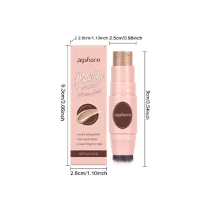 Professional detail view of zephoco champagne gold double-ended makeup stick with dimensions