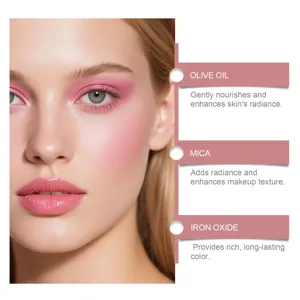 Natürliche Creme-Rouge-Make-up-Modellnahaufnahme mit pflegenden Inhaltsstoffen für strahlende Haut.