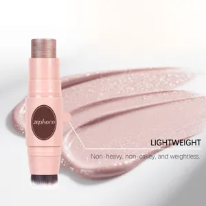 Detailed view of champagne pink dual-ended makeup stick with creamy shimmer texture