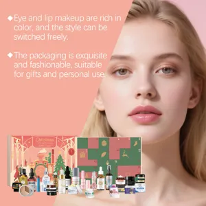 Coffret cadeau maquillage calendrier de l'avent de Noel avec divers soins de la peau.
