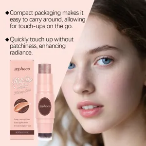 Champagne pink double-ended makeup stick with brush head for a natural radiant glow