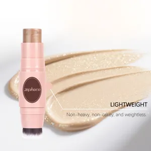 Zephoco champagne gold double-ended makeup stick with lightweight texture and brush