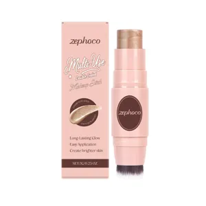 Champagne Gold Dual-Ended Multi-Purpose Makeup Stick With Soft Brush Long-Lasting Glow Contouring Blush Highlighter Stick