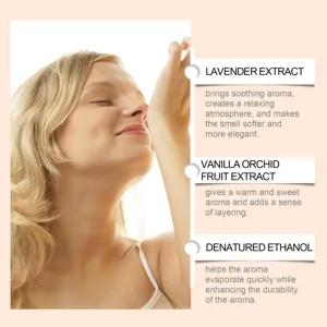 Detailansicht der Inhaltsstoffe von Lavendel- und Vanilleparfüm mit beruhigendem Aroma