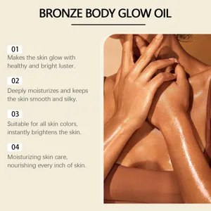 Close-up of glowing skin with shimmering bronze body oil for a healthy radiant luster.