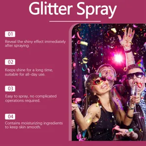 Detailed features of glitter spray for hair and body with a festive party backdrop