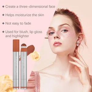 Multifunctionele vloeibare highlighter blush lipgloss stick voor hydratatie en 3D make-up.