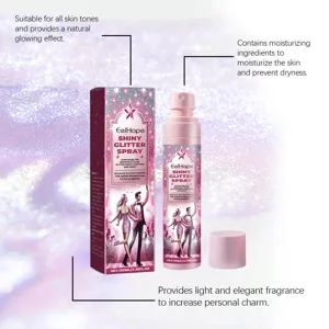 Detailed view of EelHope shiny glitter spray bottle and packaging with feature highlights