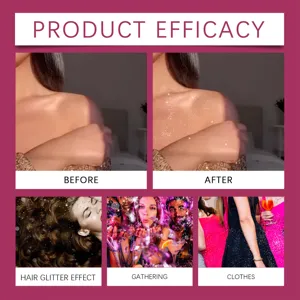 Detailed visual demonstration of stage glitter spray effects on skin hair and clothing