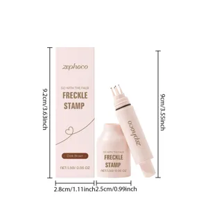 Detailed dimensions of ZEPHOCO Dark Brown Freckle Stamp pen and packaging box