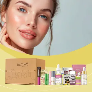 Premium skincare gift box set featuring various facial serums, eye masks, and beauty balms.