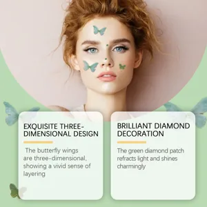 Autocollants de visage papillon vert strass diamant scintillant maquillage fête festival