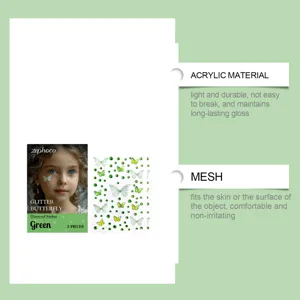 Stickers visage papillon diamant pailleté Zephoco, autocollants strass corps vert 2 pcs