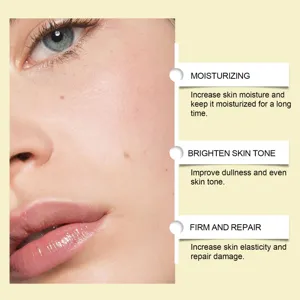 Facial skincare product detail view highlighting moisturizing brightening and firming effects.