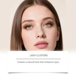 Macro detail of natural lash clusters on model's eyes for an enhanced beauty look