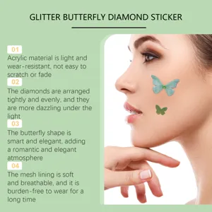 Sticker diamant papillon scintillant pour maquillage de fete, strass brillants visage.