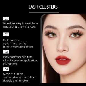Close-up of model wearing glue-free individual lash clusters for natural makeup look