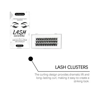 Detailed close-up of Lumavire individual lash clusters packaging with 36 pieces for makeup