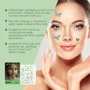 Zephoco autocollants de visage papillon diamant pailleté, strass verts pour maquillage.