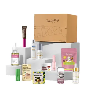 Beauty gift box skincare set with facial serums, eye masks, and moisturizing creams for daily routine.