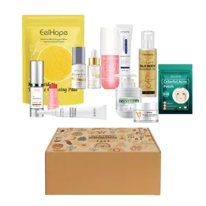 Geheimnisvolle Kosmetik-Geschenkbox mit feuchtigkeitsspendenden Seren, Ölen und Gesichtscremes.