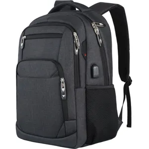 Mochila para portátil de negocios gris oscuro de gran capacidad con puerto de carga USB