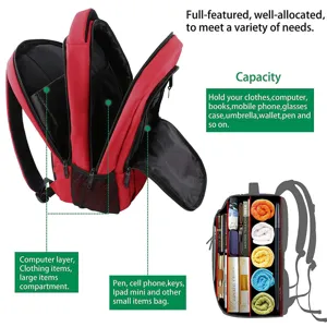 Vista detallada del interior de la mochila de negocios de gran capacidad con compartimentos