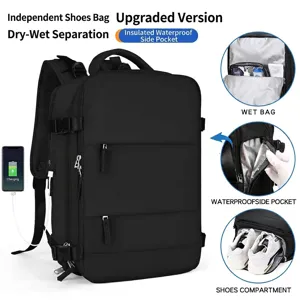 Large Capacity Waterproof Travel Backpack For Women With USB Charging Port Independent Shoe Compartment Dry Wet Separation Casual Laptop Backpack