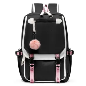 Große Kapazität Oxford Gewebe Rucksack Für Damen Studenten Gymnasium Universität Laptop Tasche Mit USB Port Und Plüschball Anhänger