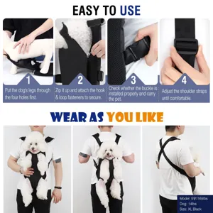 Step-by-step instructions for breathable pet carrier backpack with dog usage views