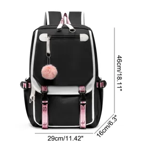 Großer schwarzer Schulrucksack für Mädchen mit Detailangaben zu Höhe und Breite