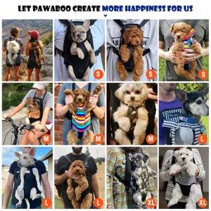 Visual size guide for Pawaboo pet carrier backpacks featuring S M L XL options for dogs