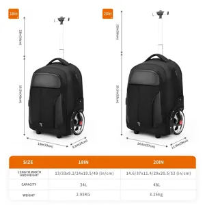 Tabella dettagliata delle taglie per zaino trolley professionale con misure e volume