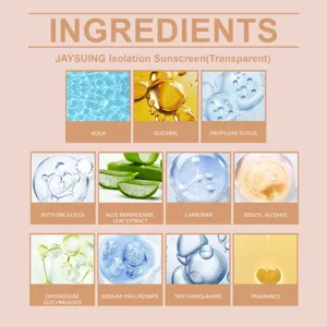 Lista de ingredientes del protector solar JAYSUING con aloe e hialuronato de sodio.