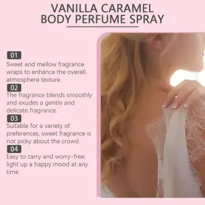Vanilla caramel body perfume spray, sweet long lasting fragrance for women daily use.