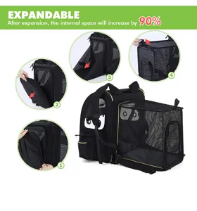 Expandable pet carrier backpack with breathable mesh for cats and small dogs detail view