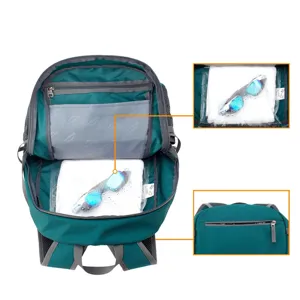 Detail view of 40L hiking backpack waterproof interior compartment and pocket