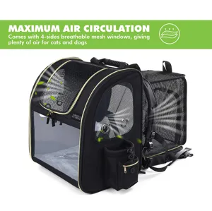 Detailed view of the expandable pet carrier showing the breathable mesh and airflow