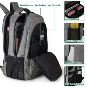 Vista detallada de la mochila para portátil de negocios con múltiples compartimentos