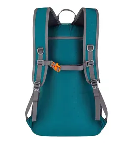 Back view of 40L foldable hiking backpack with padded straps and orange buckle